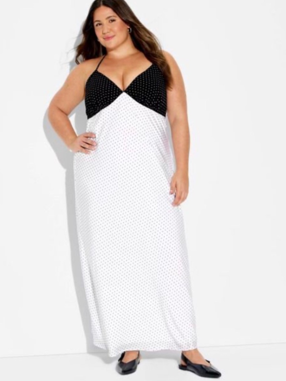 Wild Fable Women's Sleeveless Halter Neck Maxi Dress Black Polka Dots NWT